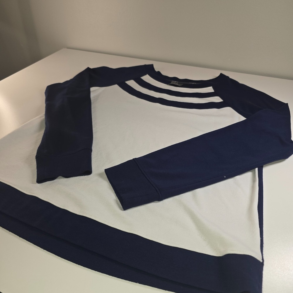 Belyn Key Women's Navy White Stripe Raglan Long Sleeve Top Size M Rayon Golf‎ - Picture 11 of 16